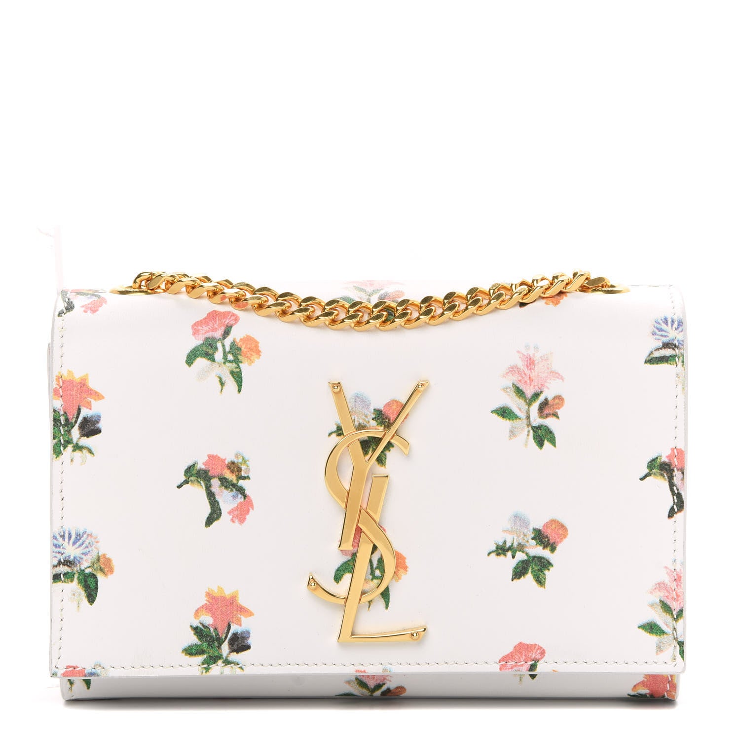 Saint Laurent Calfskin Prairie Flower Printed Medium Classic Monogram Kate Satchel White 1 of 9