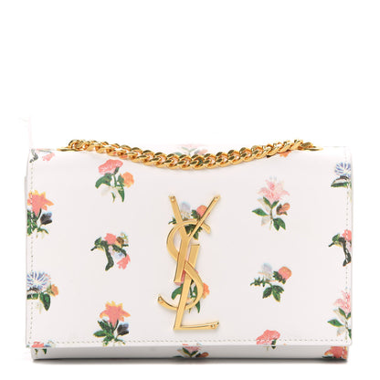 Saint Laurent Calfskin Prairie Flower Printed Medium Classic Monogram Kate Satchel White 1 of 9