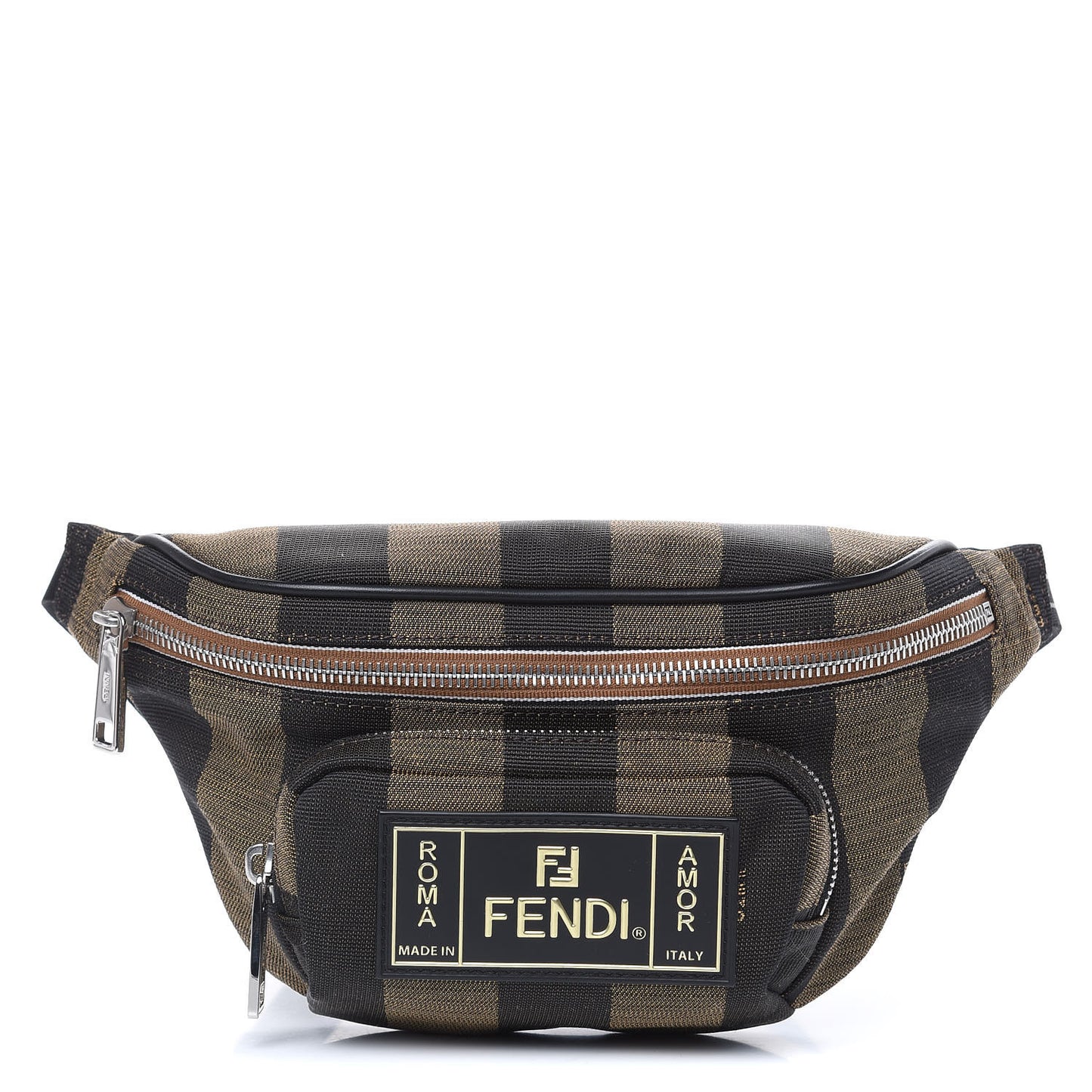 Jacquard Vitello Century Pequin Logo Plate Pocket Belt Bag Tobacco Moro Black