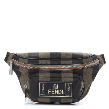 Fendi Jacquard Vitello Century Pequin Logo Plate Pocket Belt Bag Tobacco Moro Black 1 of 7