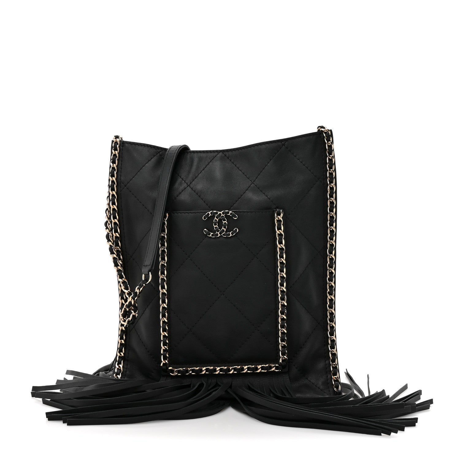 Chanel Calfskin Quilted Fringe Small Shopping Bag Black 1 of 10
