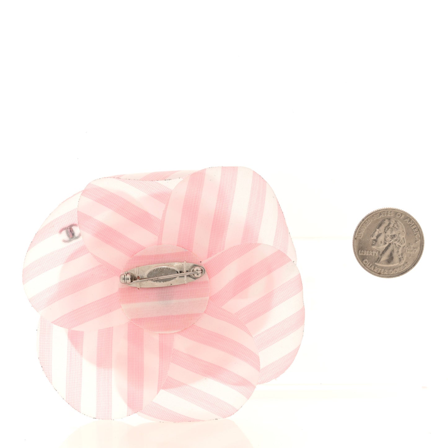Fabric Camellia CC Brooch Pink White