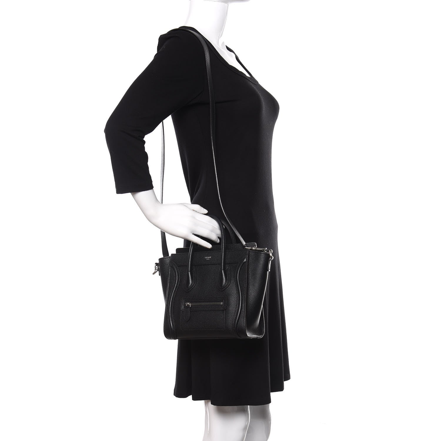 Celine Drummed Calfskin Nano Luggage Black 2 of 9