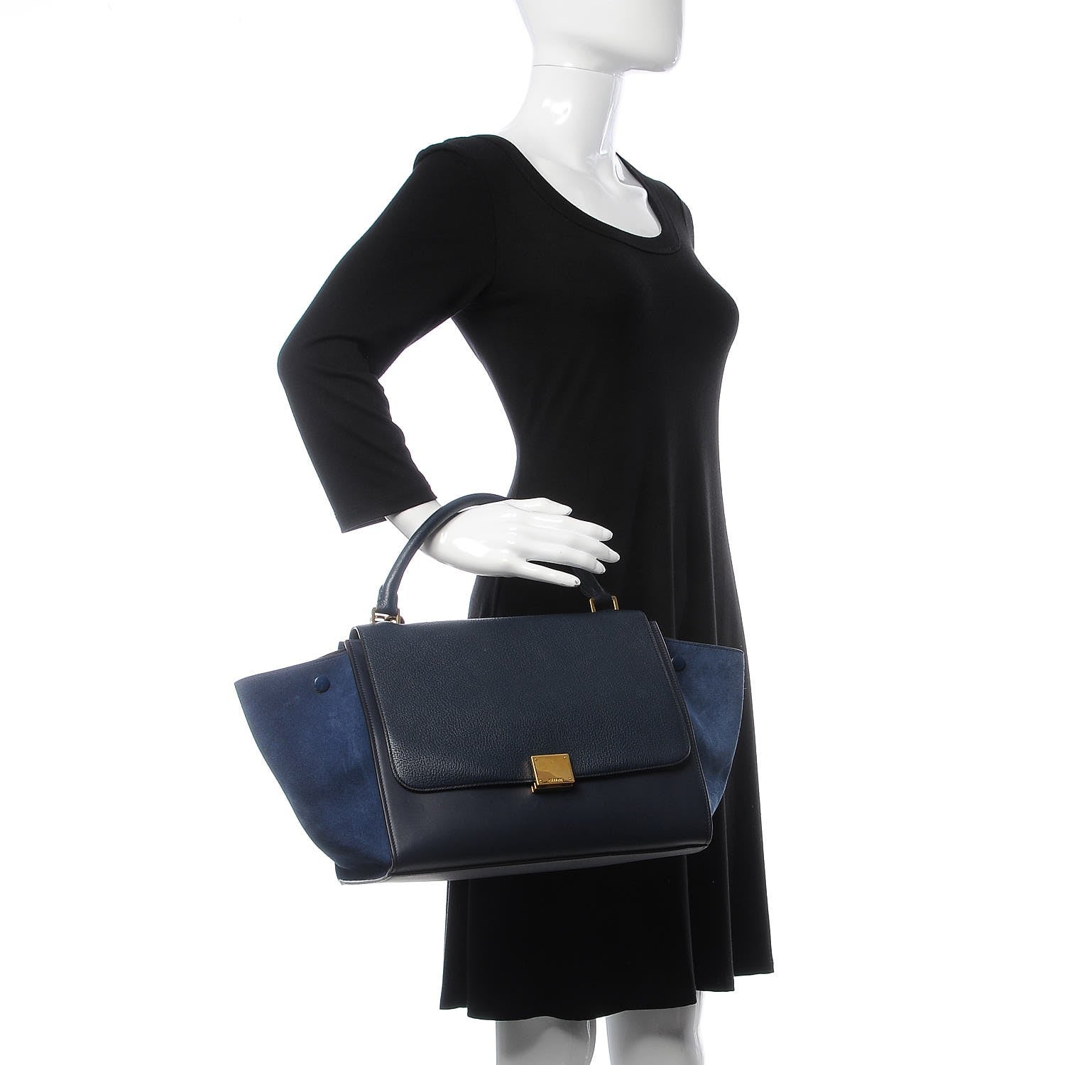 Celine Drummed Calfskin Suede Medium Trapeze Ocean Blue 3 of 11