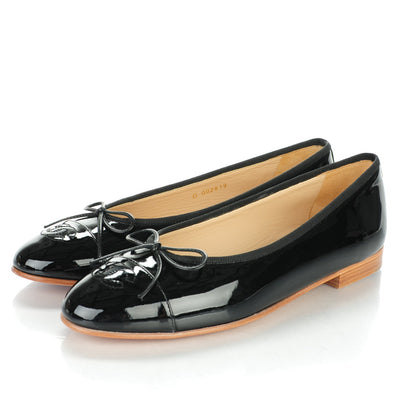 Chanel Patent CC Cap Toe Ballerina Flats 38.5 Black 3 of 9