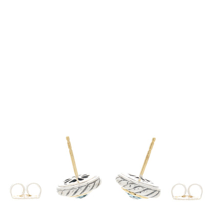 David Yurman Sterling Silver 18K Yellow Gold Blue Topaz Cookie Cable Earrings 2 of 3