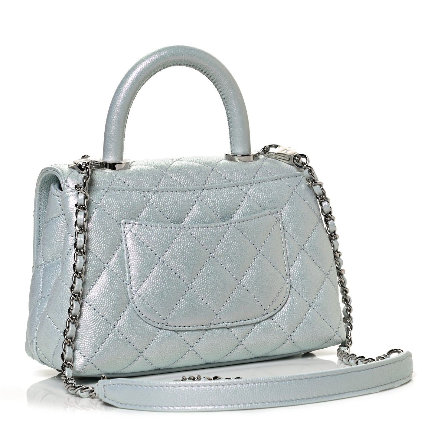 Iridescent Caviar Quilted Extra Mini Coco Handle Flap Light Blue