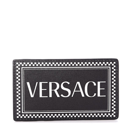 Versace Calfskin 90's Vintage Logo Card Holder Black White 1 of 4