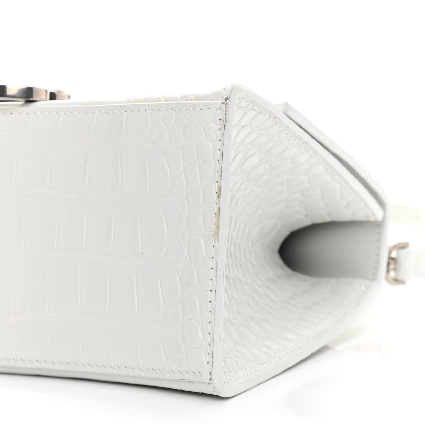 Calfskin Crocodile Embossed Small Hourglass Top Handle Bag White