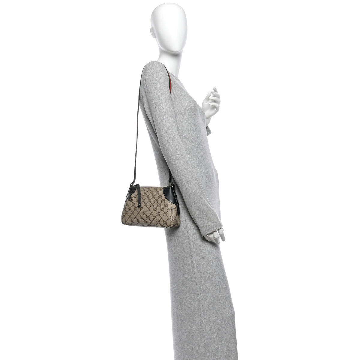 GG Supreme Monogram Textured Calfskin Small Emblem Shoulder Bag Beige Black