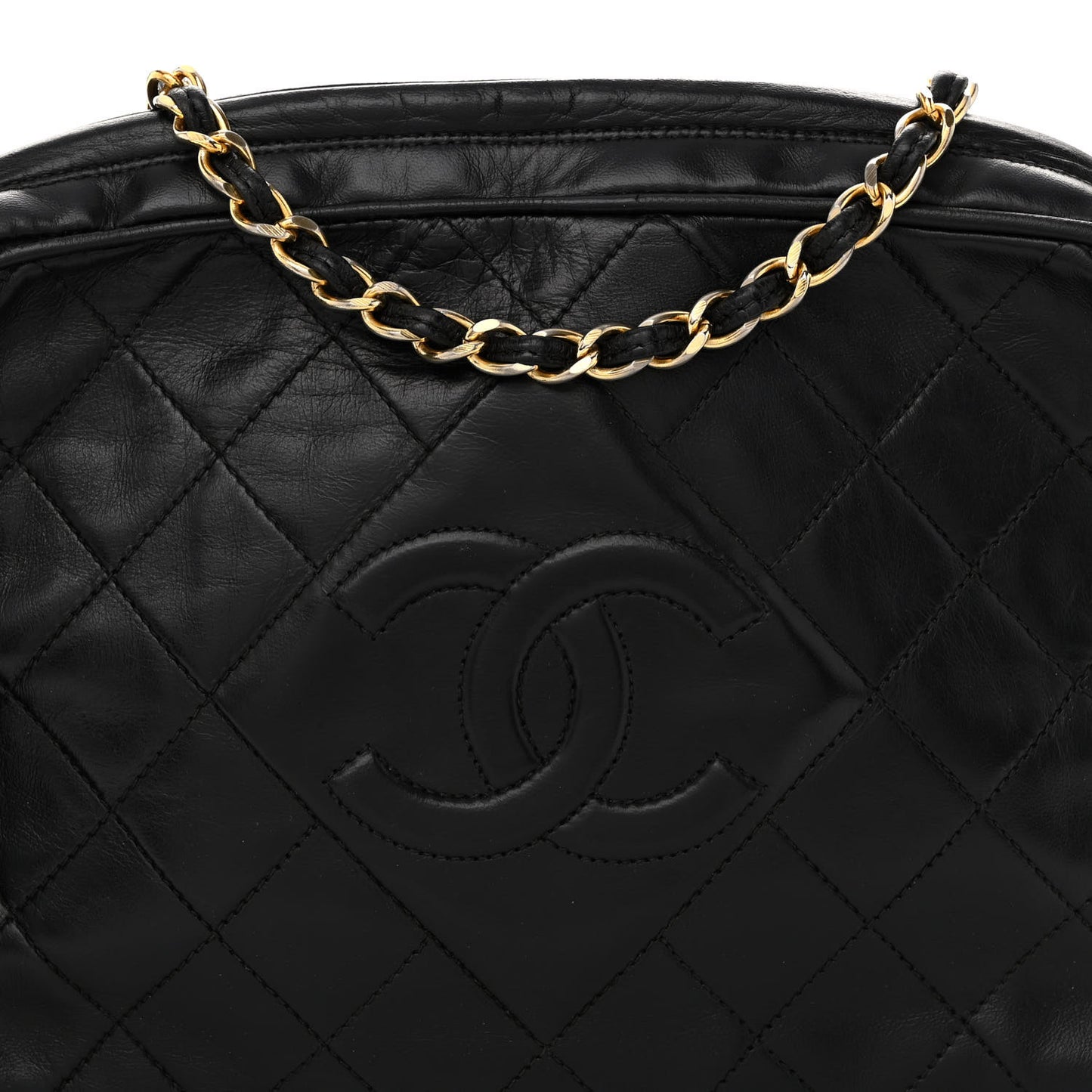 Lambskin Quilted Tassel Camera Case Black