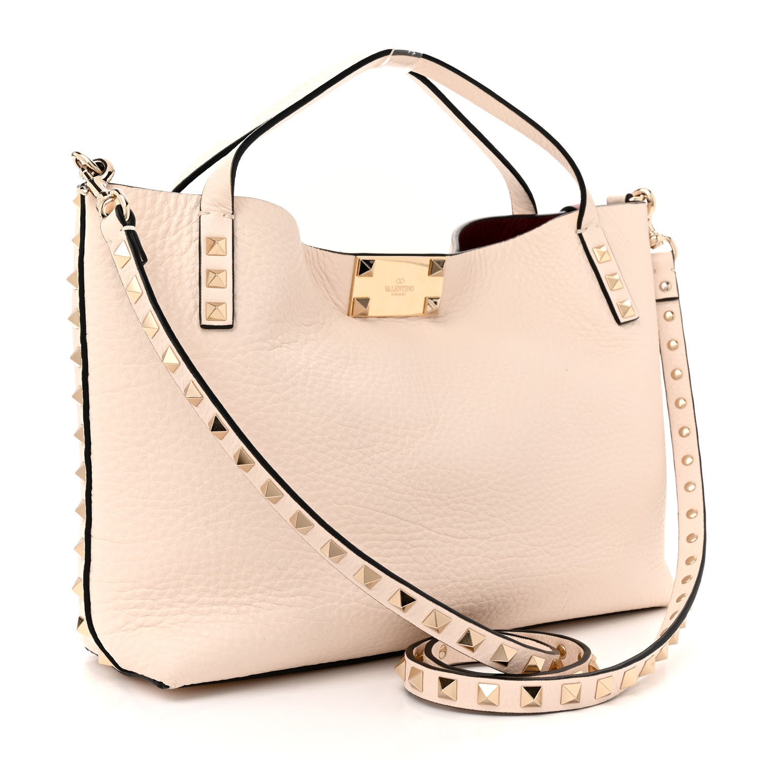 Valentino Garavani Grained Calfskin Small Rockstud Flip Lock Tote Light Ivory Rubino 4 of 12