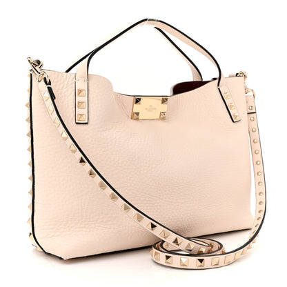 Valentino Garavani Grained Calfskin Small Rockstud Flip Lock Tote Light Ivory Rubino 4 of 12