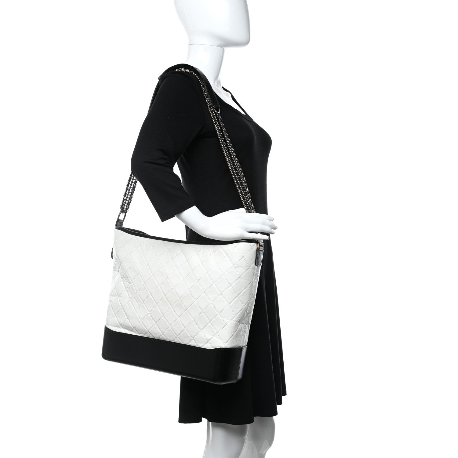 Chanel Aged Calfskin Quilted Maxi Gabrielle Hobo White Black 2 of 12