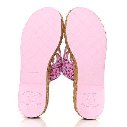 Chanel Tweed CC Thong Sandals 38.5 Light Purple Pink Red 5 of 11