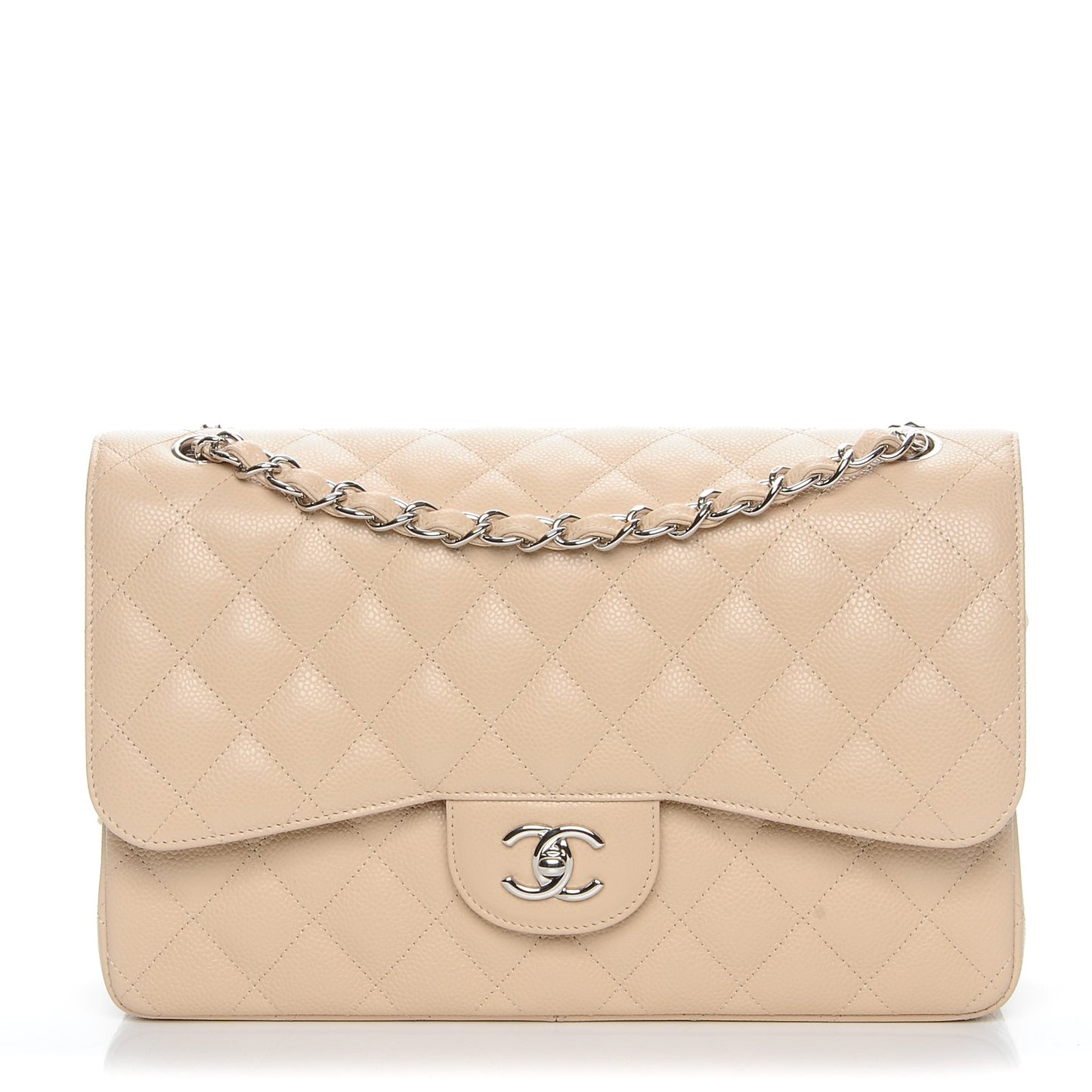Caviar Quilted Jumbo Double Flap Beige Clair