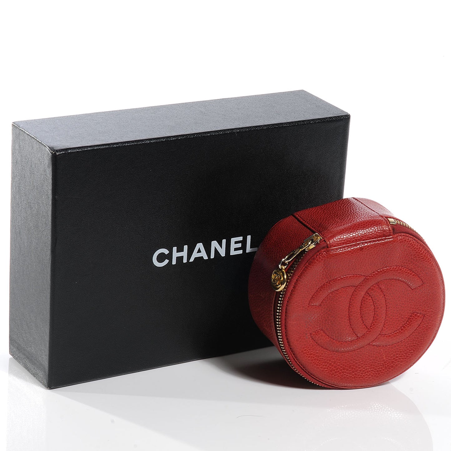 Caviar Round Jewelry Travel Case Red