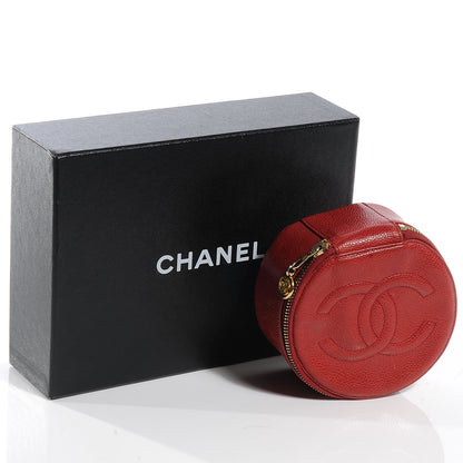 Chanel Caviar Round Jewelry Travel Case Red 5 of 8