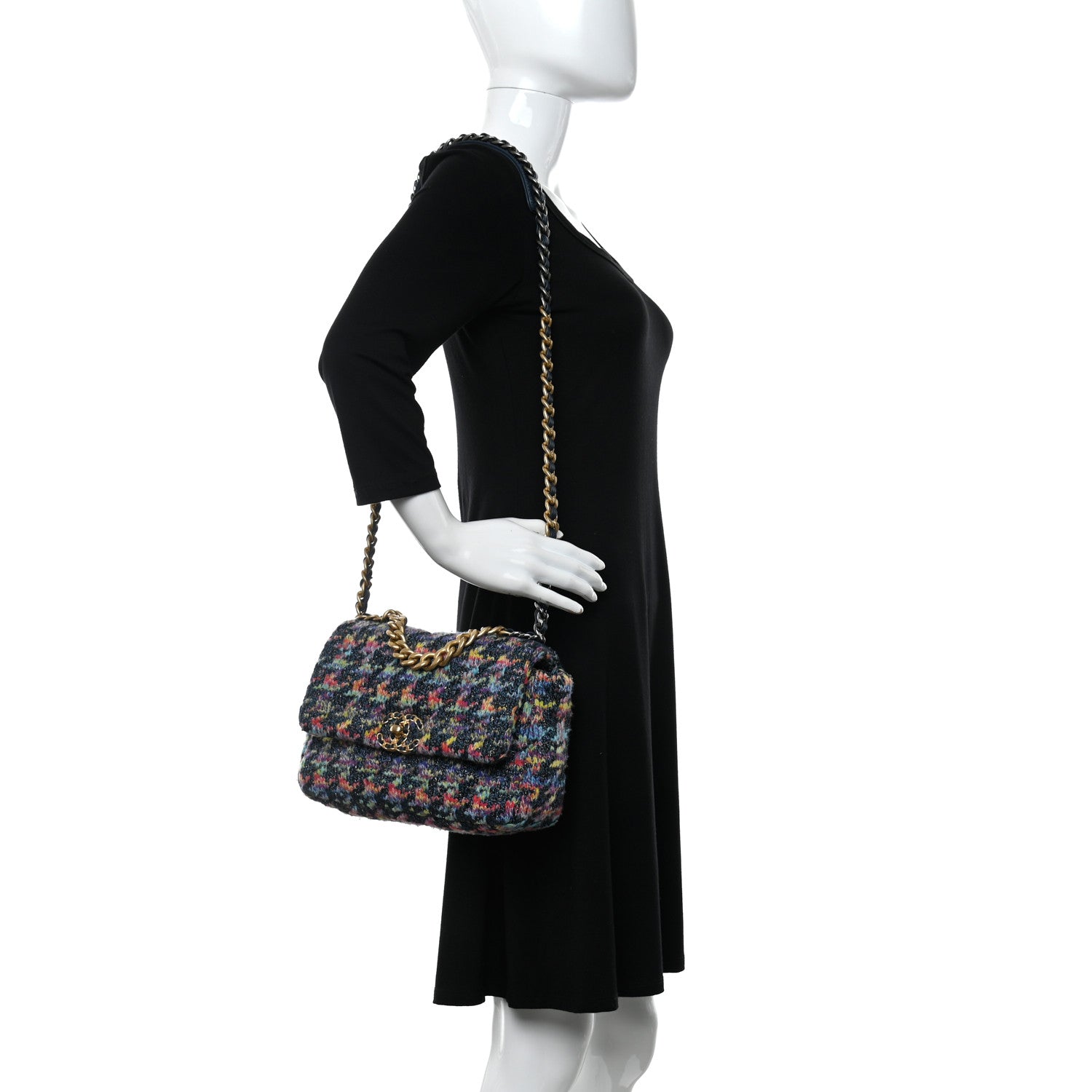 Chanel Tweed Quilted Medium Chanel 19 Flap Dark Multicolor 2 of 9