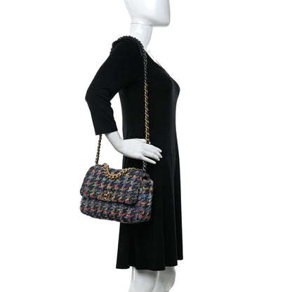 Chanel Tweed Quilted Medium Chanel 19 Flap Dark Multicolor 2 of 9