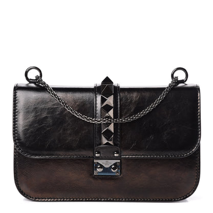 Valentino Garavani Craquele Calfskin Medium Glam Lock Rockstud Flap Black 1 of 10