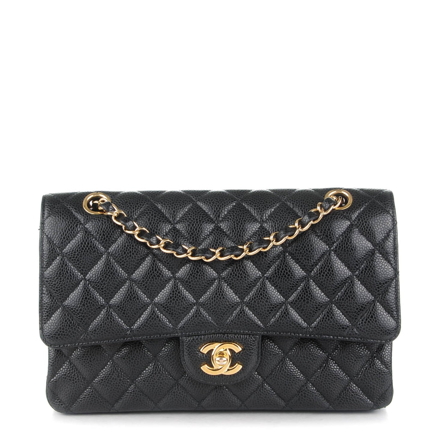 Caviar Quilted Medium Double Flap Black