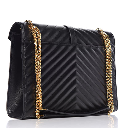 Saint Laurent Grain De Poudre Matelasse Chevron Large Monogram Satchel Black 3 of 9