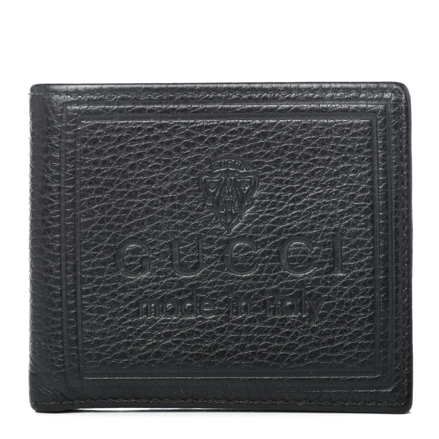 Pebbled Calfskin Bi-Fold Crest Wallet Black