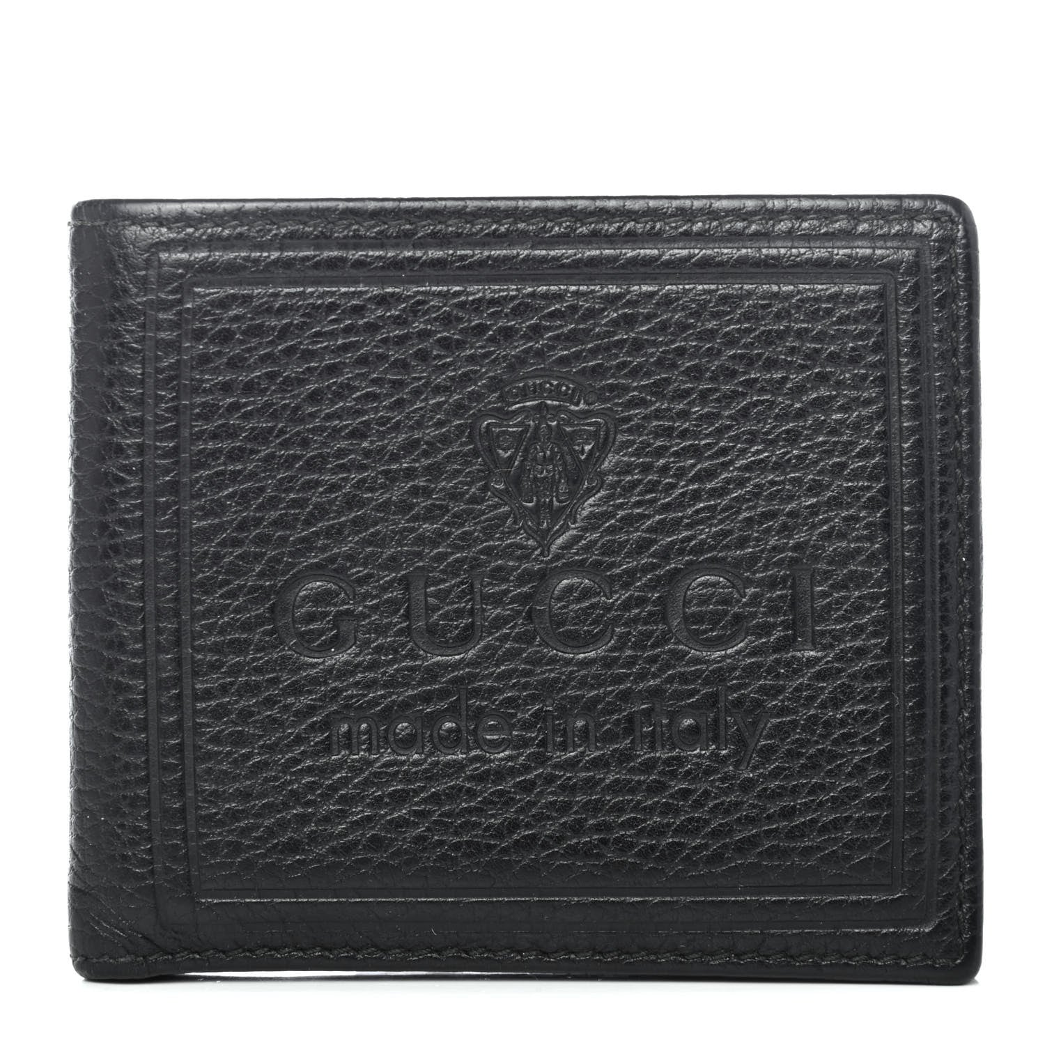 Gucci Pebbled Calfskin Bi-Fold Crest Wallet Black 1 of 4