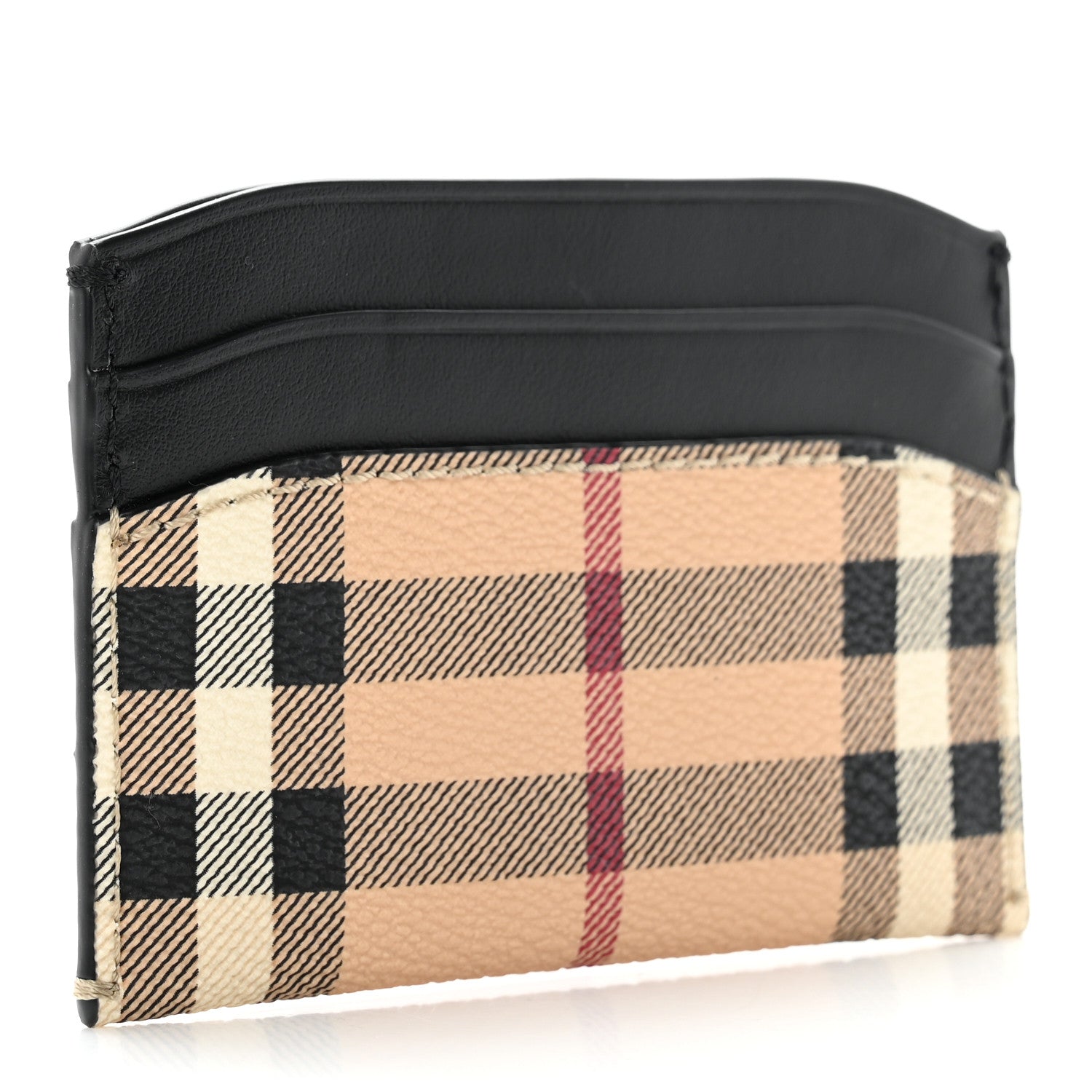 Burberry Soft Grain Calfskin Haymarket Check Izzy Card Case Black 3 of 7