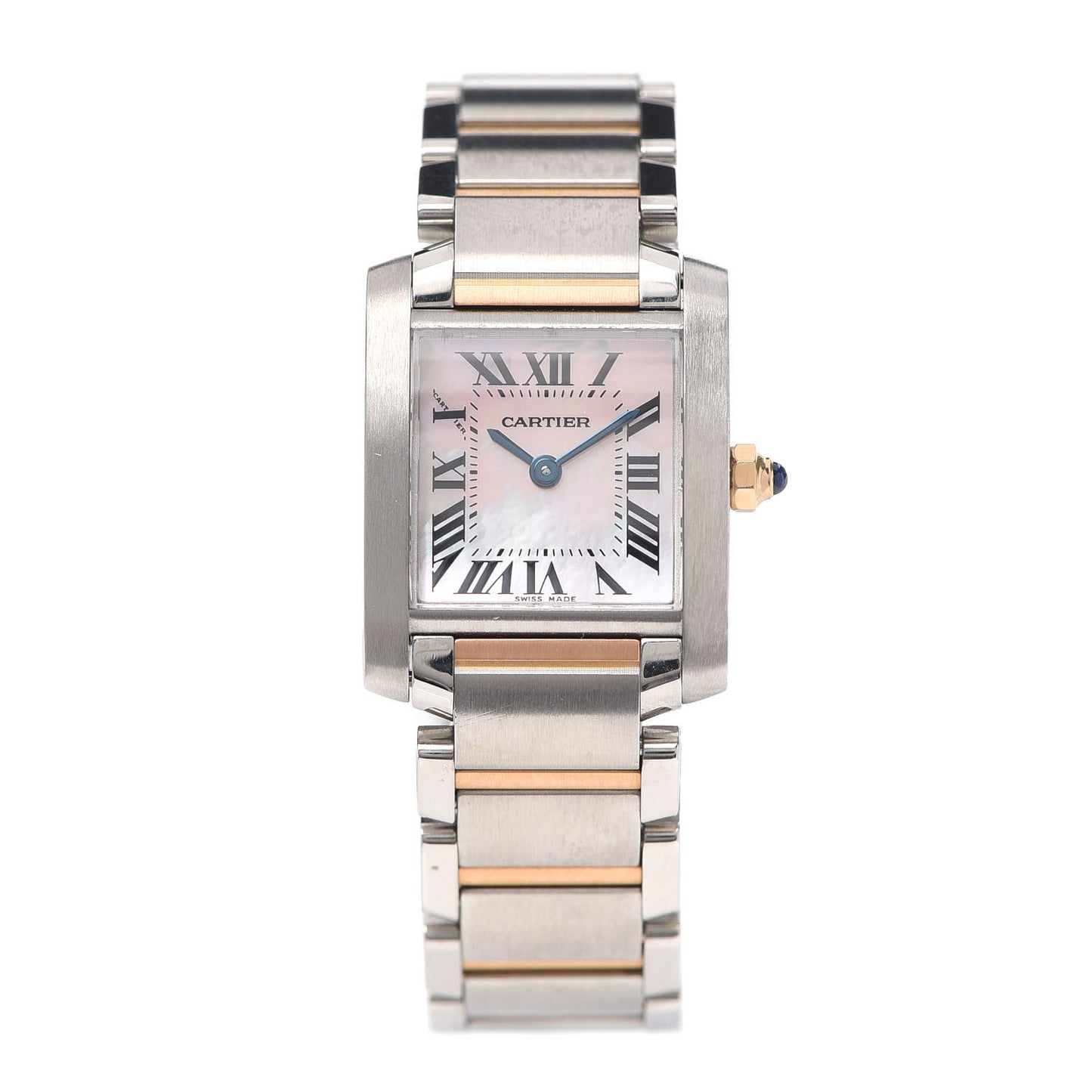 Stainless Steel 18K Pink Gold Mother of Pearl 20mm Tank Francaise Quartz Watch