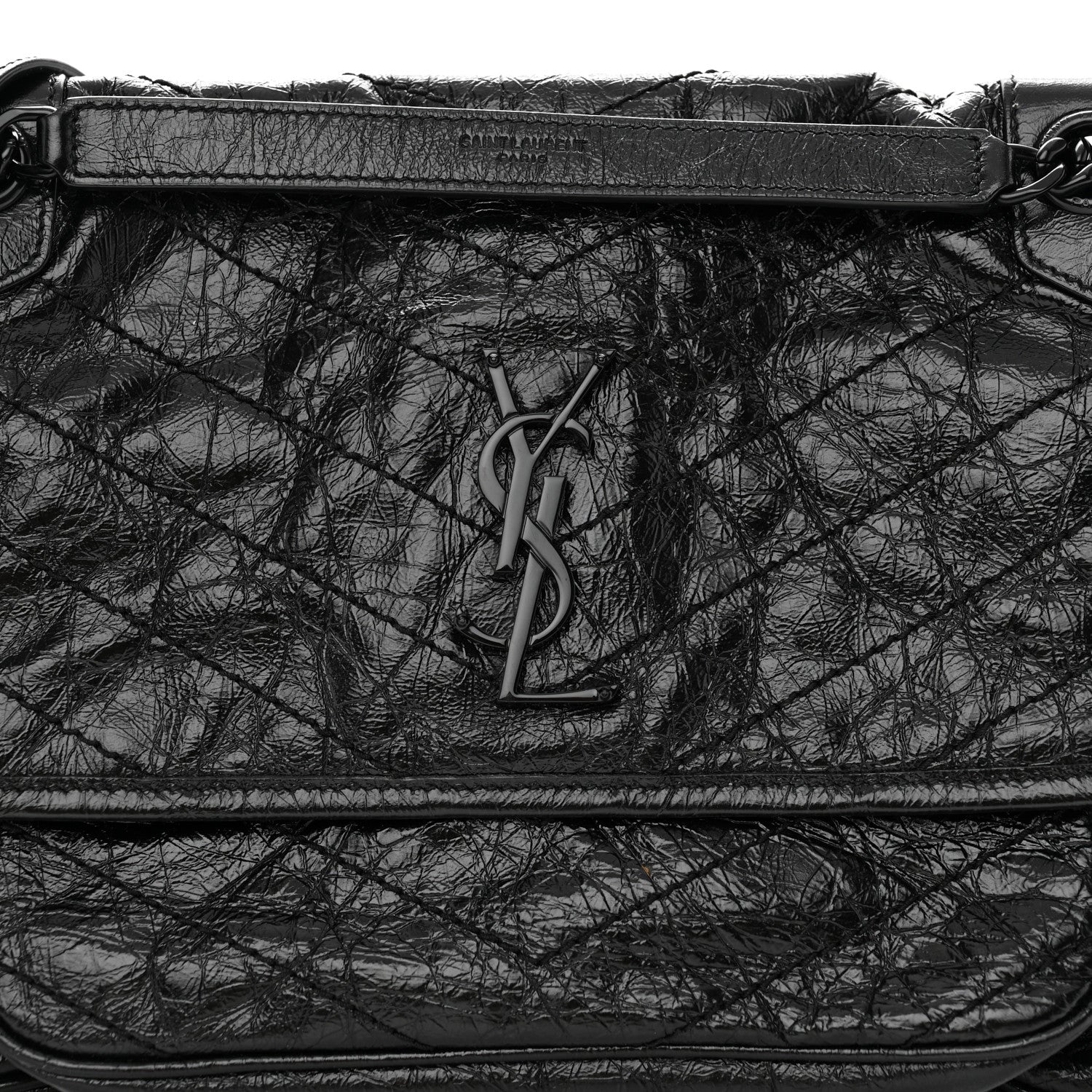 Saint Laurent Crinkled Calfskin Matelasse Monogram Medium Niki Chain Satchel Black 7 of 9
