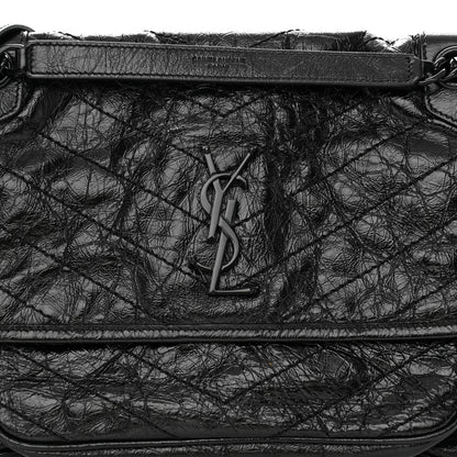 Saint Laurent Crinkled Calfskin Matelasse Monogram Medium Niki Chain Satchel Black 7 of 9