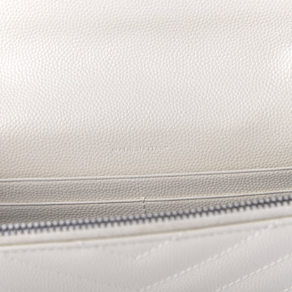 Saint Laurent Grain De Poudre Matelasse Chevron Monogram Envelope Chain Wallet Dove White 9 of 9