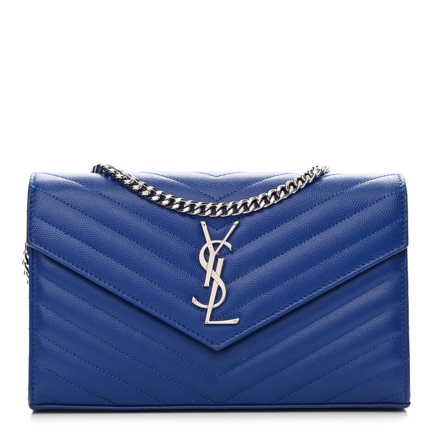 Saint Laurent Grain De Poudre Matelasse Chevron Monogram Chain Wallet Blue Majorelle 1 of 9