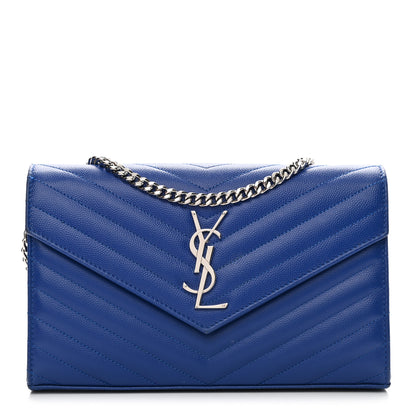 Saint Laurent Grain De Poudre Matelasse Chevron Monogram Chain Wallet Blue Majorelle 1 of 9