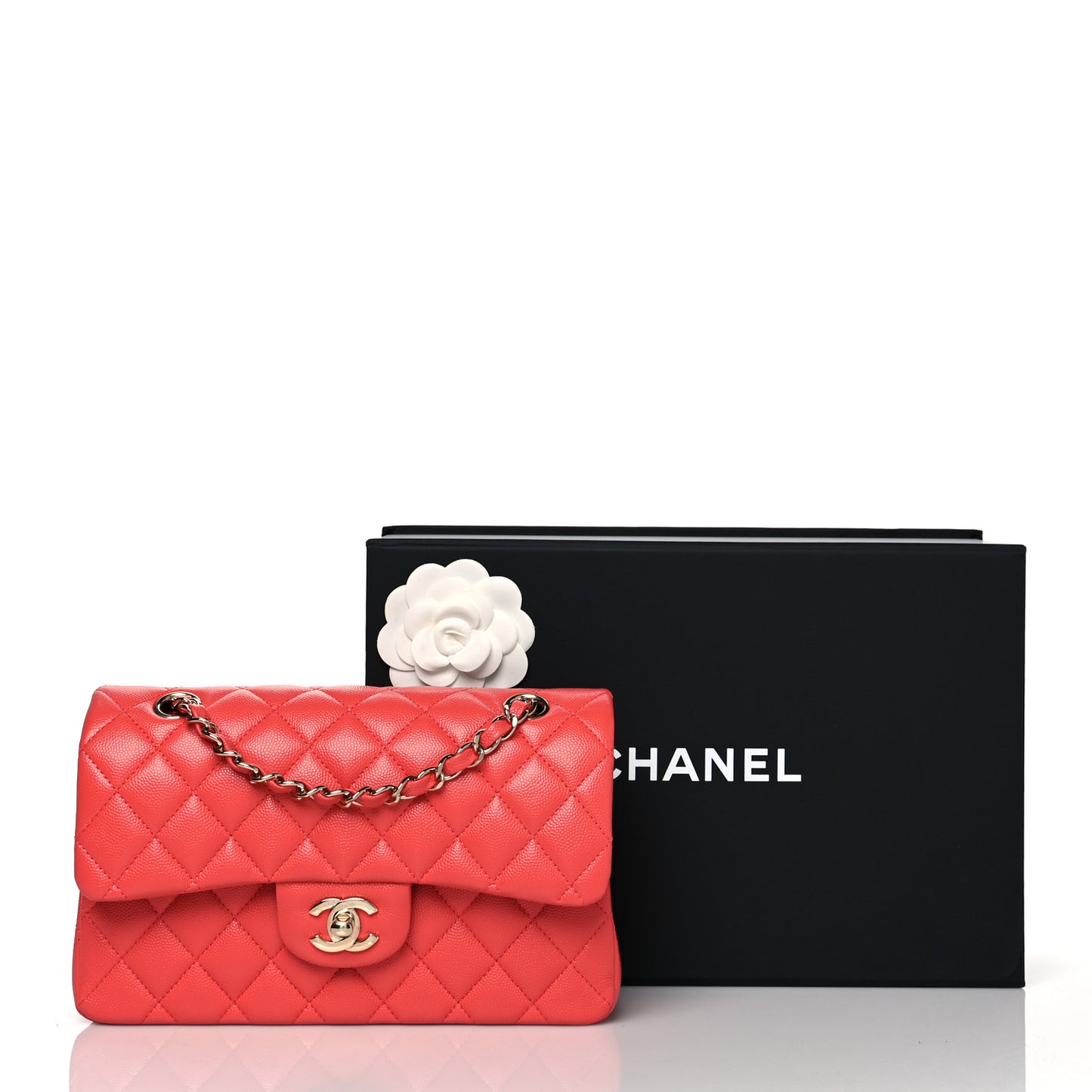 Caviar Quilted Small Double Flap Coral