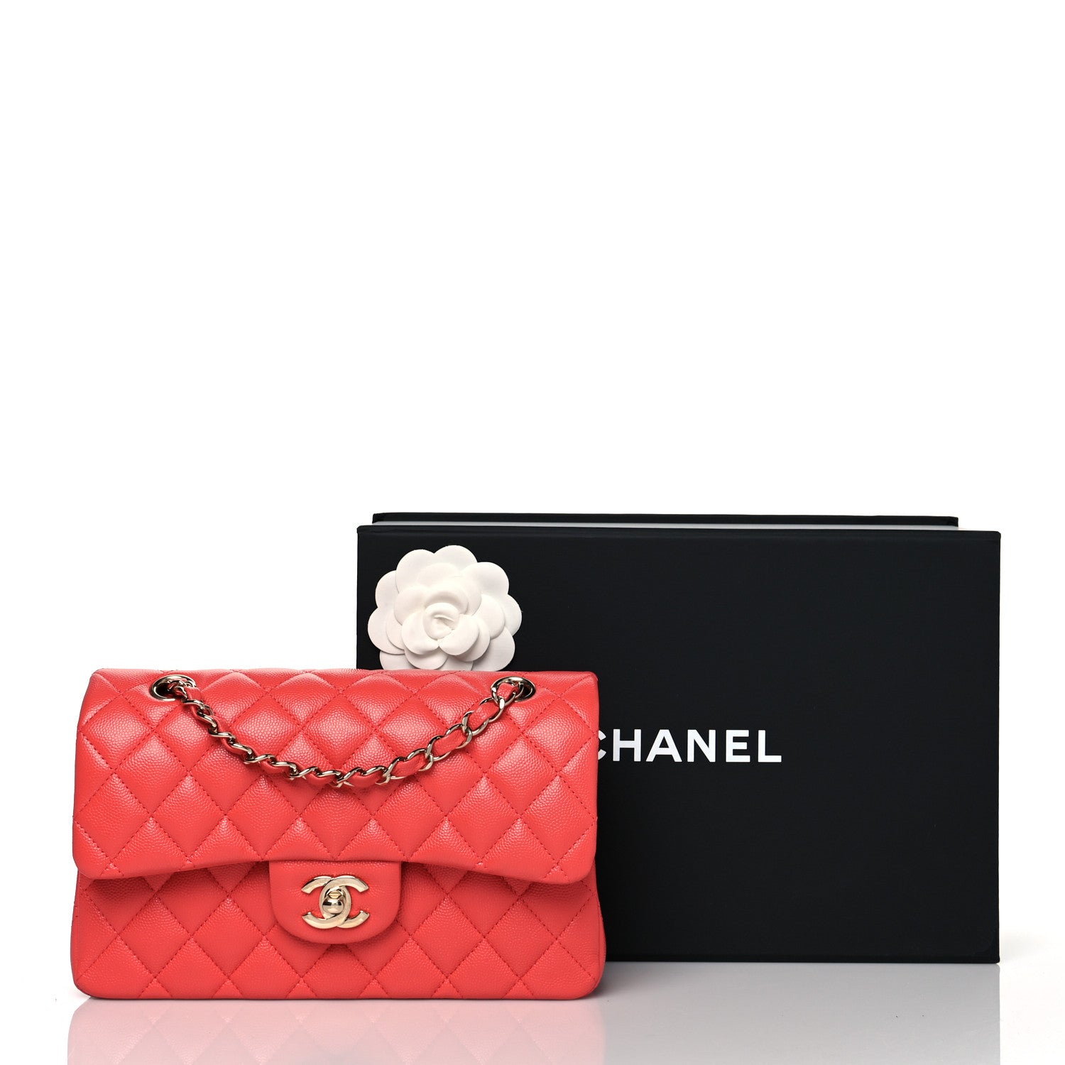 Chanel Caviar Quilted Small Double Flap Coral 11 of 11
