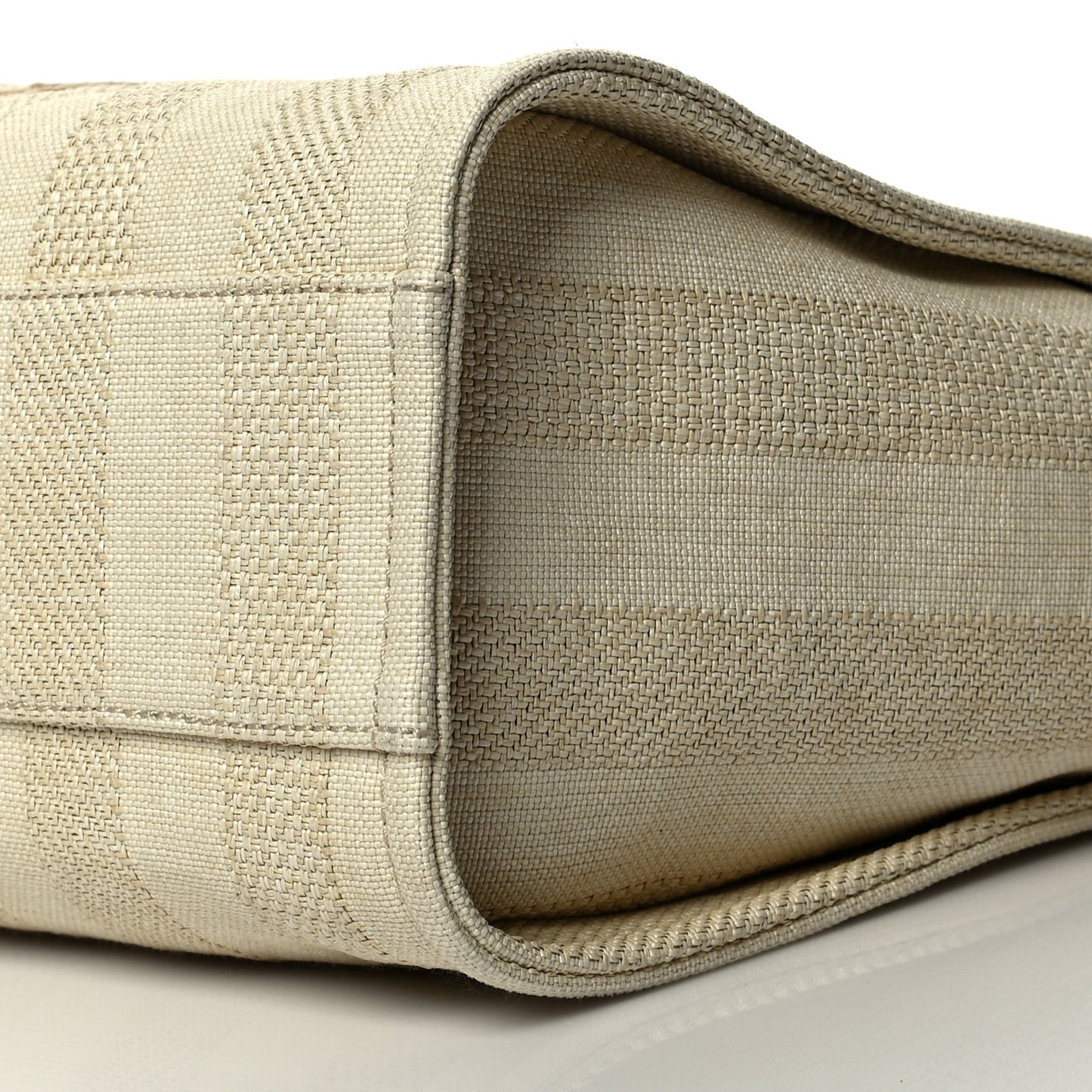 Mixed Fibers Calfskin Striped Small Deauville Tote Beige