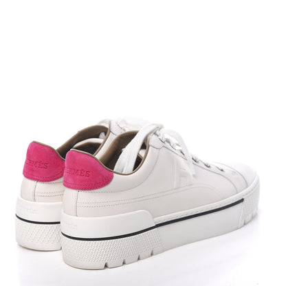 Hermes Calfskin Suede Goatskin Womens Voltage Sneakers 39 Blanc Rose Fuchsia 4 of 10
