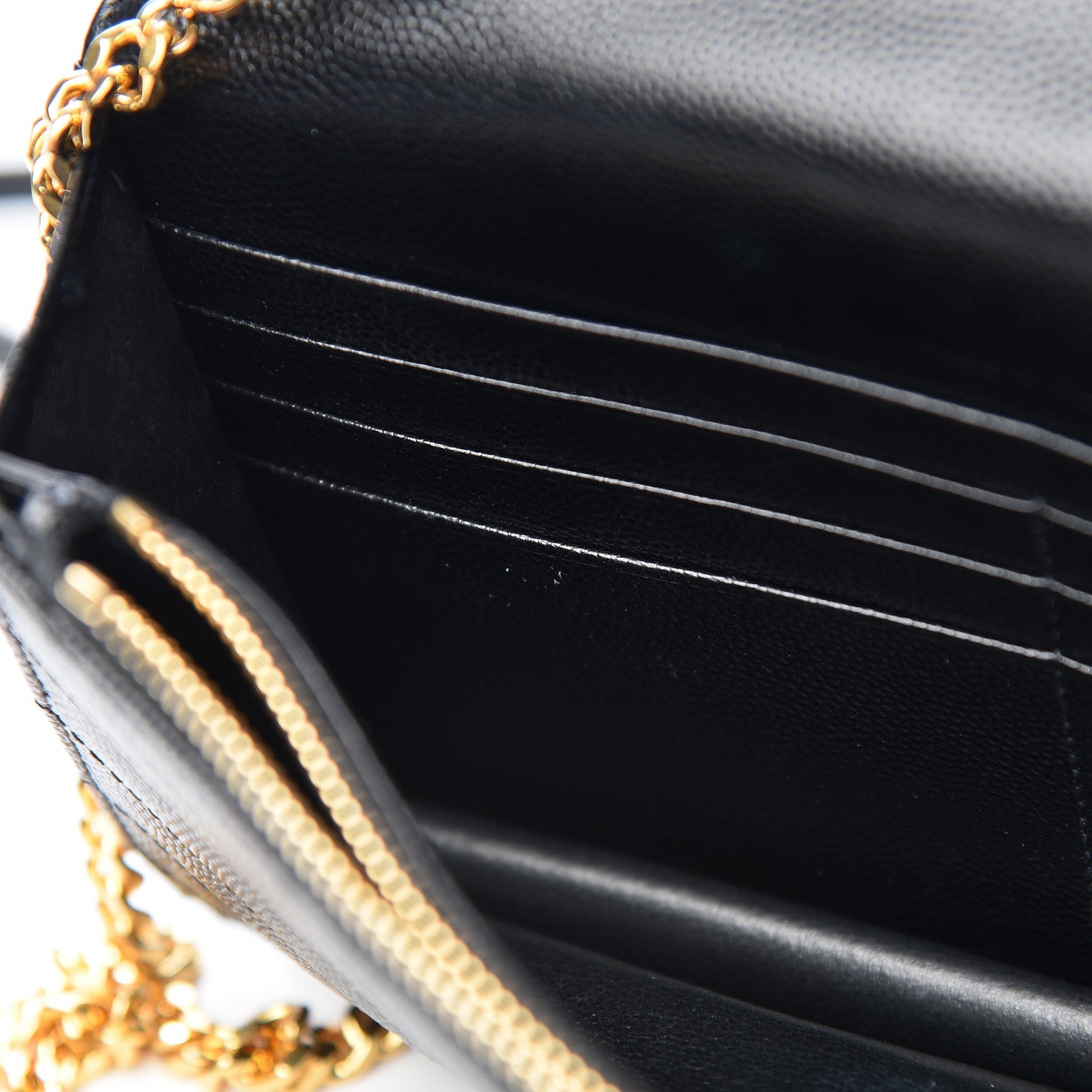 Saint Laurent Grain De Poudre Matelasse Chevron Monogram Envelope Chain Wallet Black 21 of 21