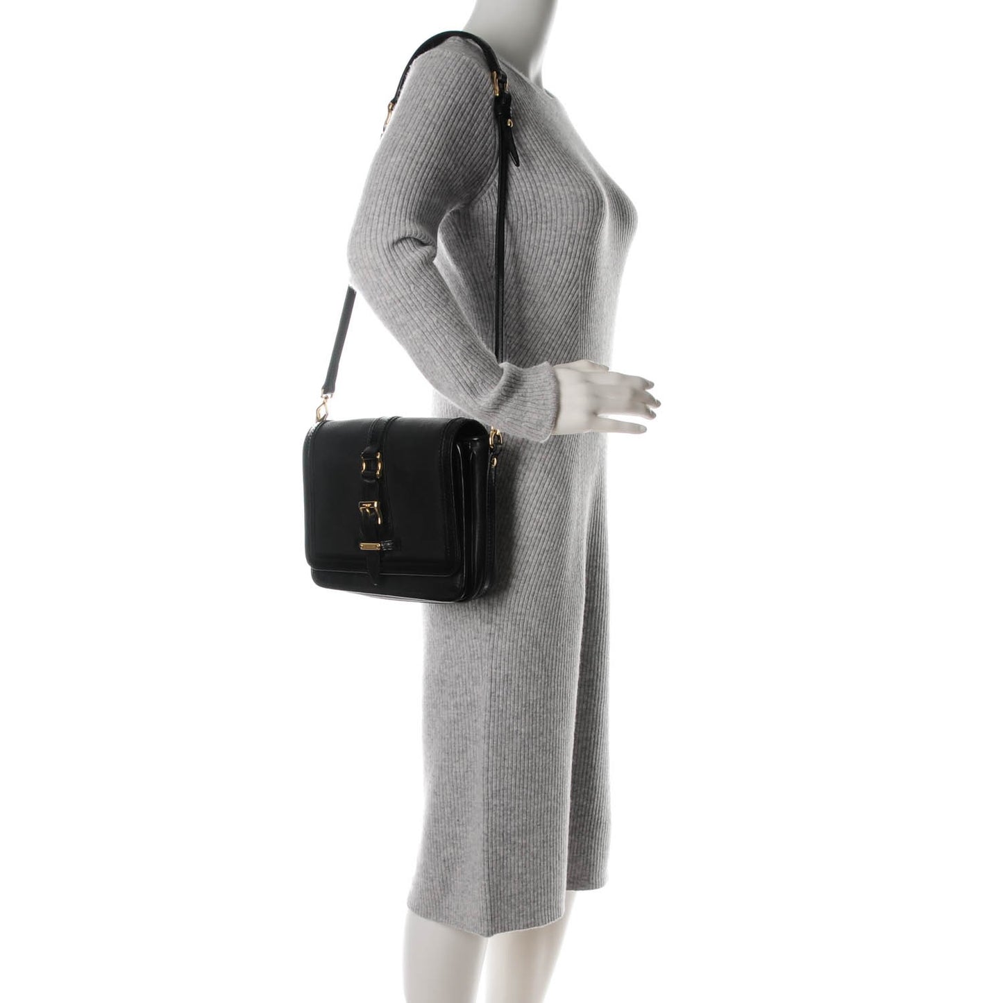 Calfskin Buckle Shoulder Bag Black