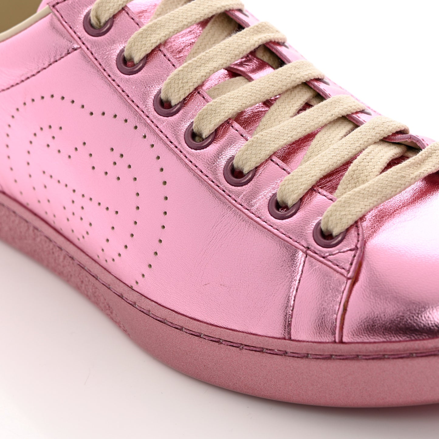 Metallic Nappa Interlocking G Perforated Womens Ace Sneakers 40 Rosa