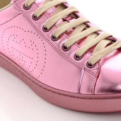 Gucci Metallic Nappa Interlocking G Perforated Womens Ace Sneakers 40 Rosa 9 of 11