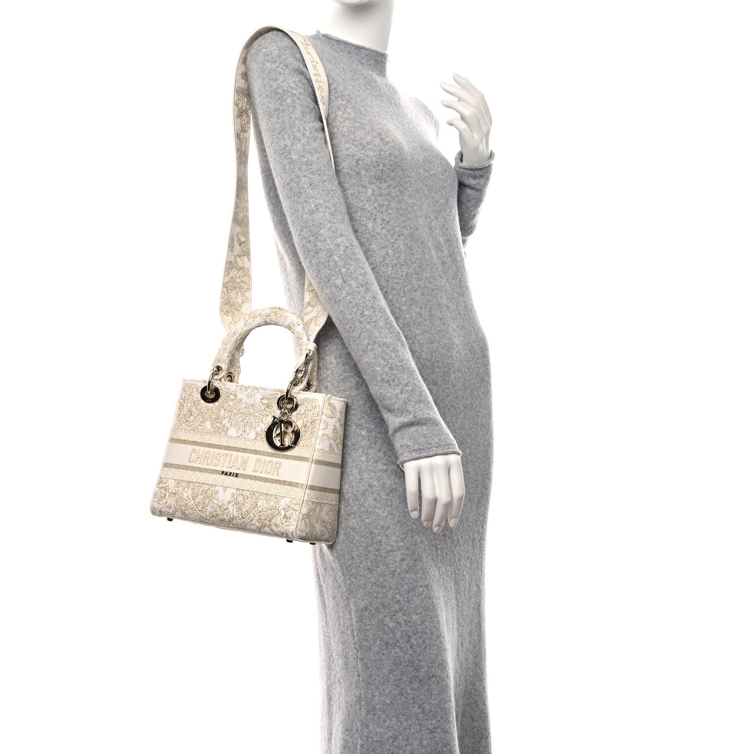 Christian Dior Canvas Around The World Stella Embroidered Medium Lady D-Lite White Gold 2 of 10