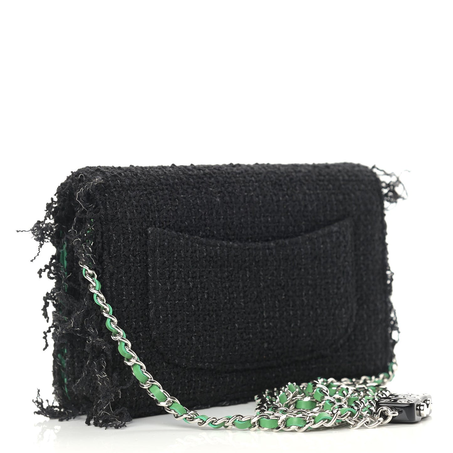 Tweed Fringe Wallet On Chain WOC Black Green