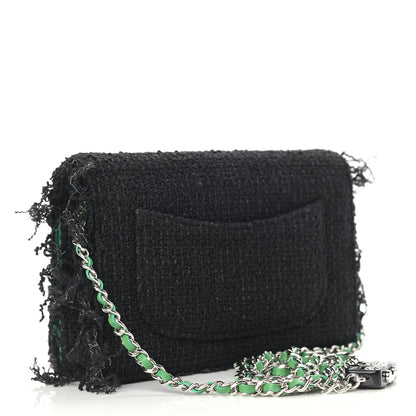 Chanel Tweed Fringe Wallet On Chain WOC Black Green 3 of 11