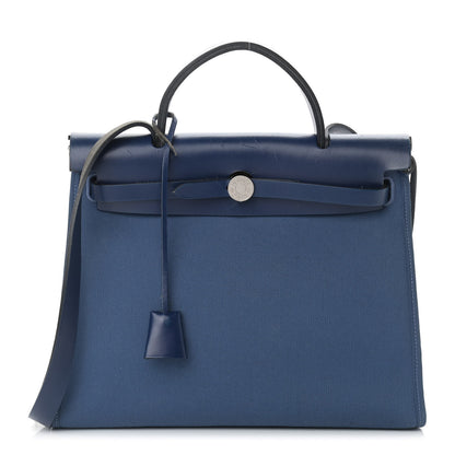 Hermes Vache Hunter Toile Herbag Zip 31 PM Bleu Brighton Bleu Saphir 3 of 22