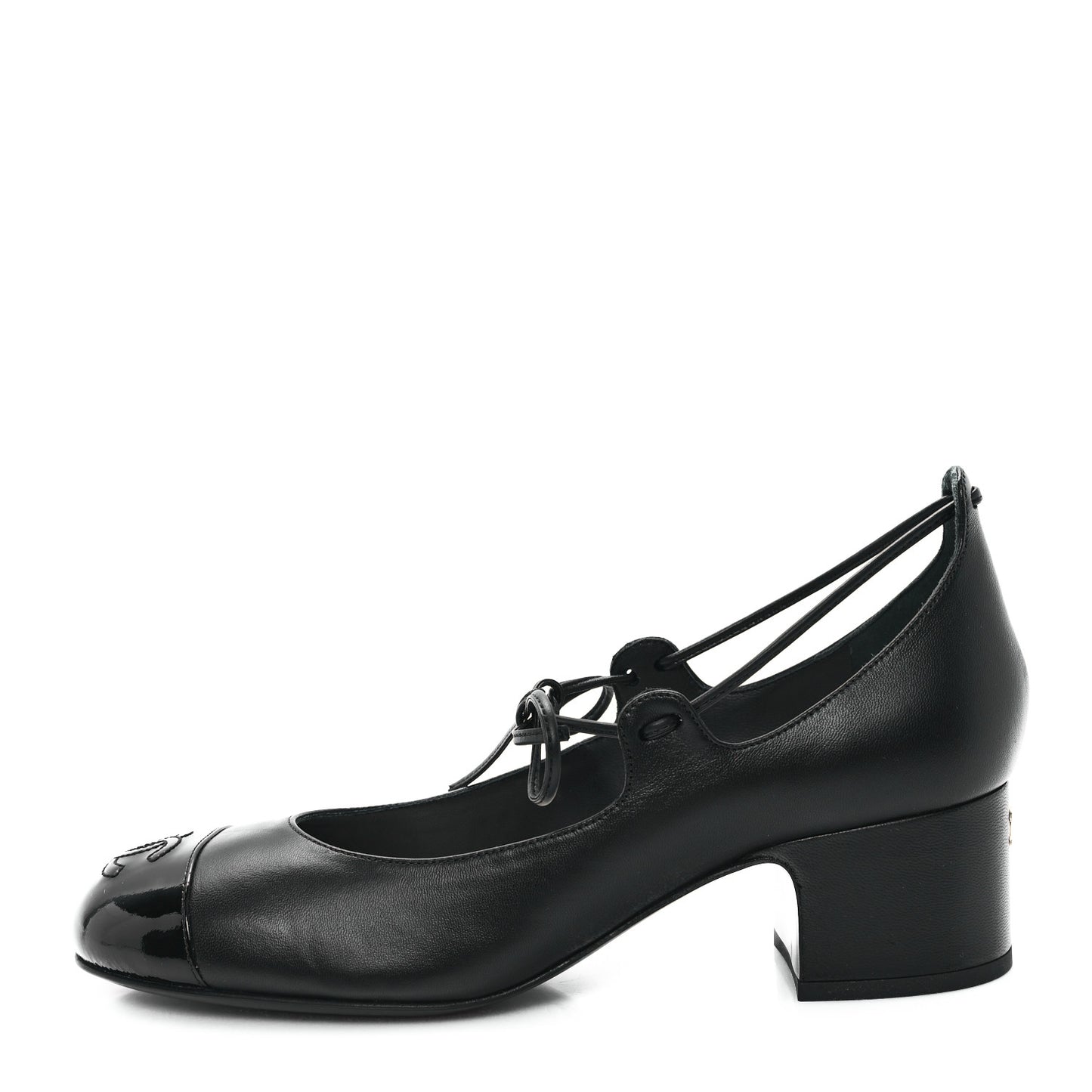 Lambskin Patent Cap Toe CC Mary Jane Pumps 37.5 Black