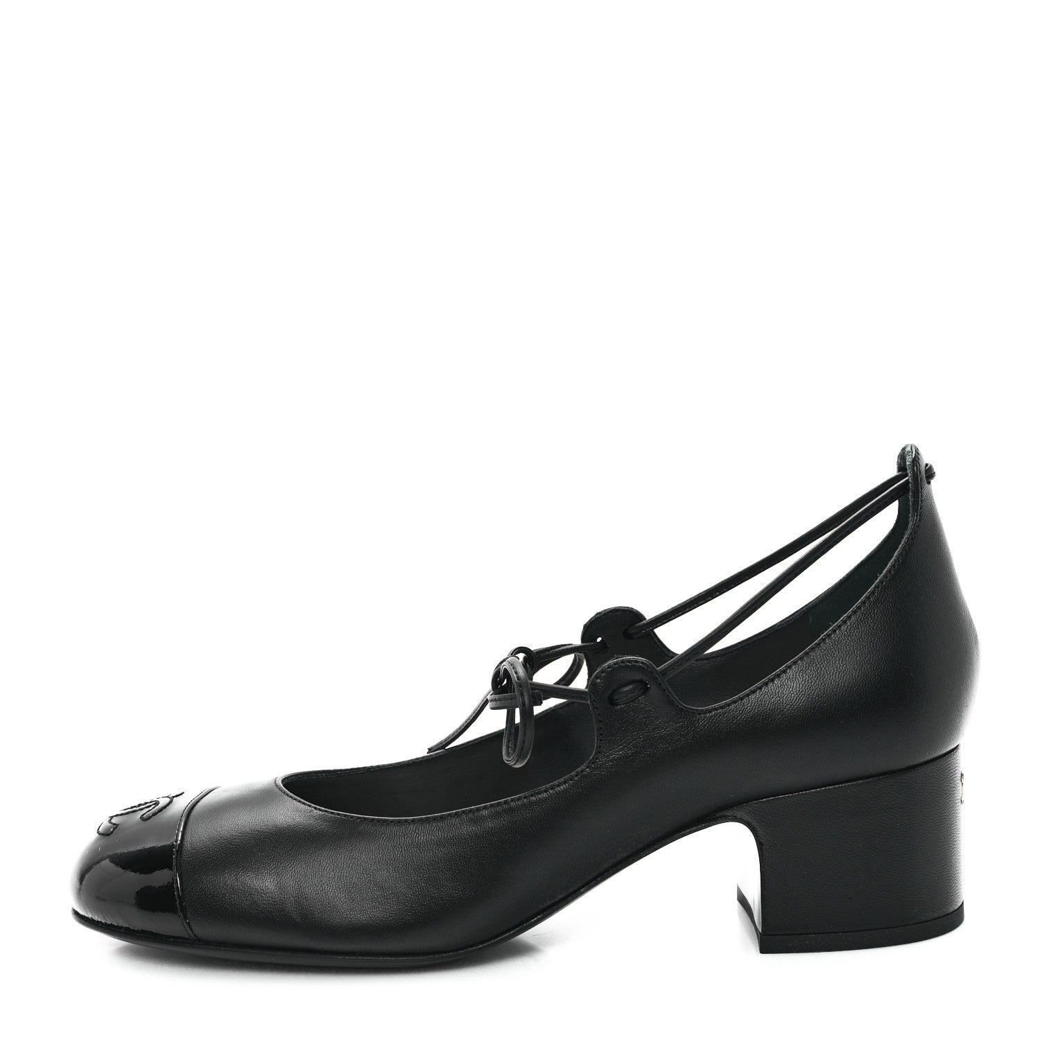 Chanel Lambskin Patent Cap Toe CC Mary Jane Pumps 37.5 Black 1 of 10